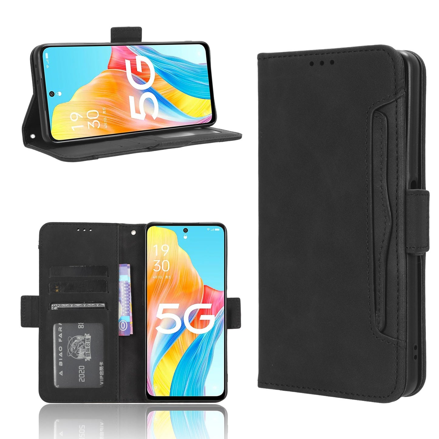 OPPO A1 5G Skin Feel PU Leather Wallet Phone Case with Card Slots, Cash Pocket, Magnetic Closure, Built-In Stand, Full Protection TPU Cover