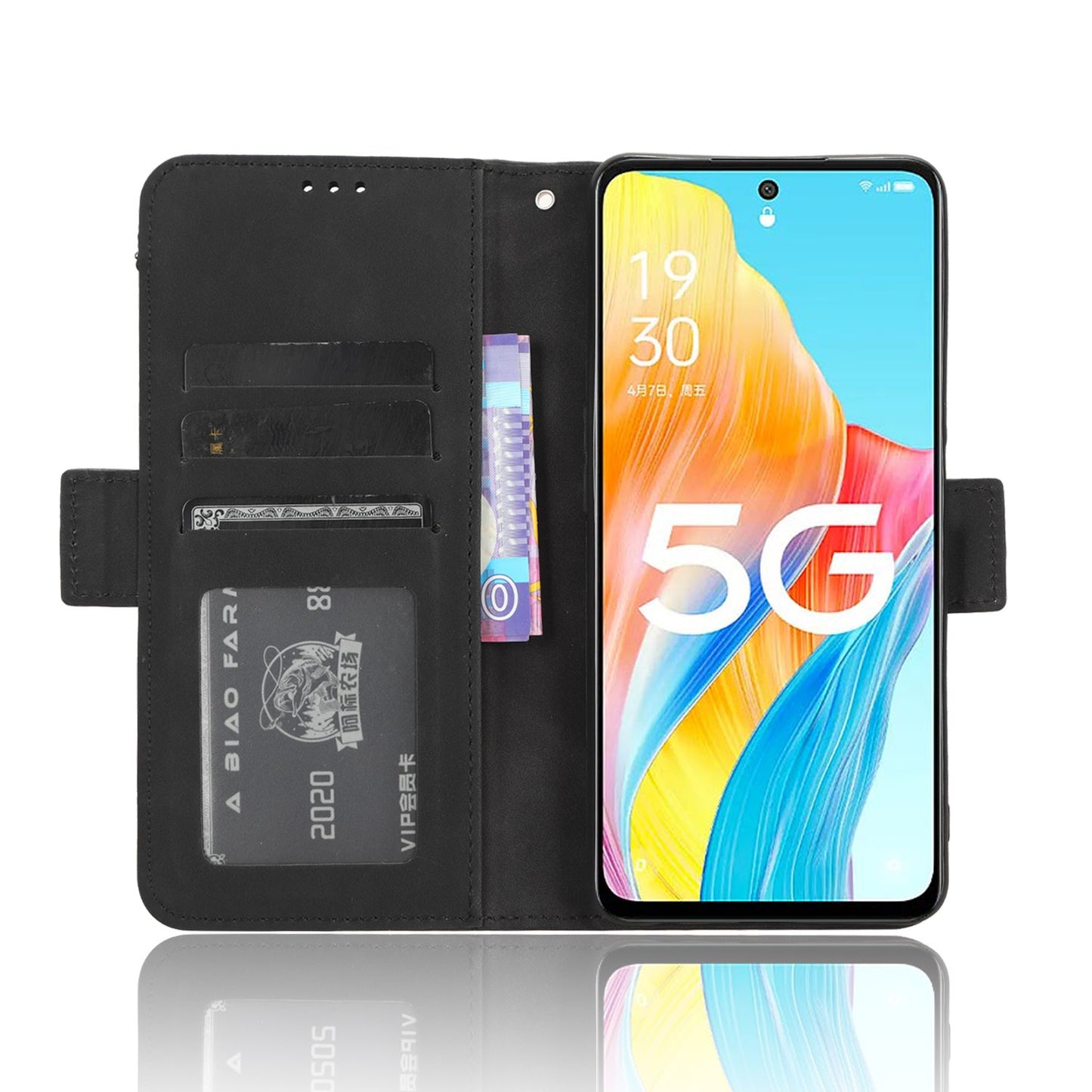 OPPO A1 5G Skin Feel PU Leather Wallet Phone Case with Card Slots, Cash Pocket, Magnetic Closure, Built-In Stand, Full Protection TPU Cover