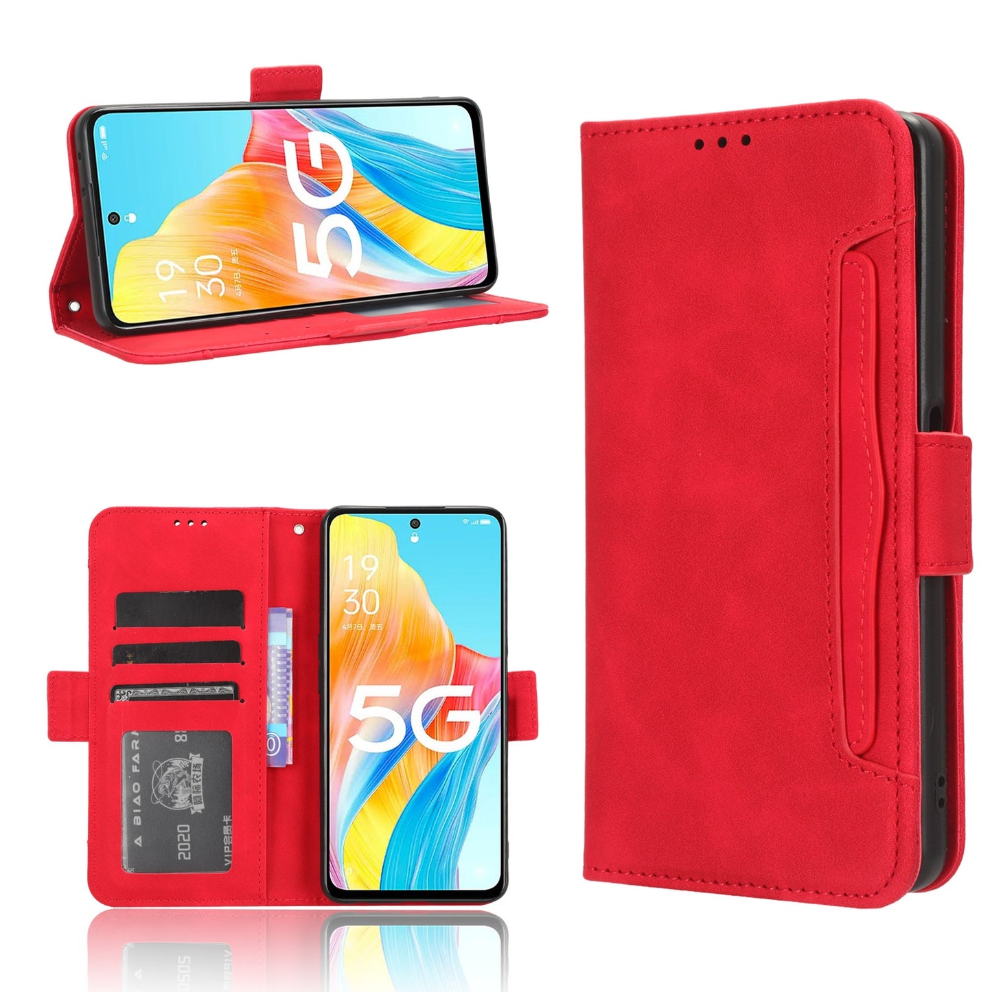 OPPO A1 5G Skin Feel PU Leather Wallet Phone Case with Card Slots, Cash Pocket, Magnetic Closure, Built-In Stand, Full Protection TPU Cover