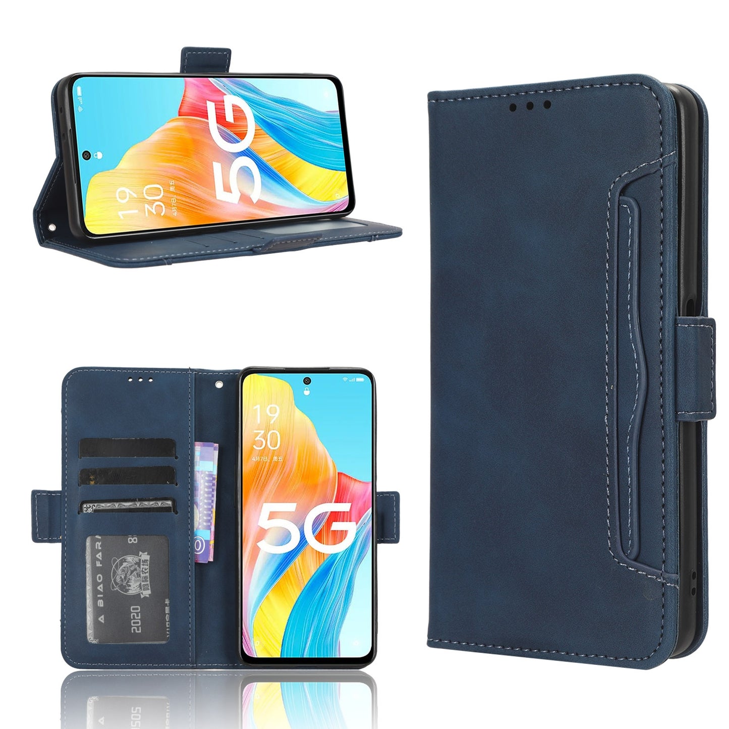 OPPO A1 5G Skin Feel PU Leather Wallet Phone Case with Card Slots, Cash Pocket, Magnetic Closure, Built-In Stand, Full Protection TPU Cover