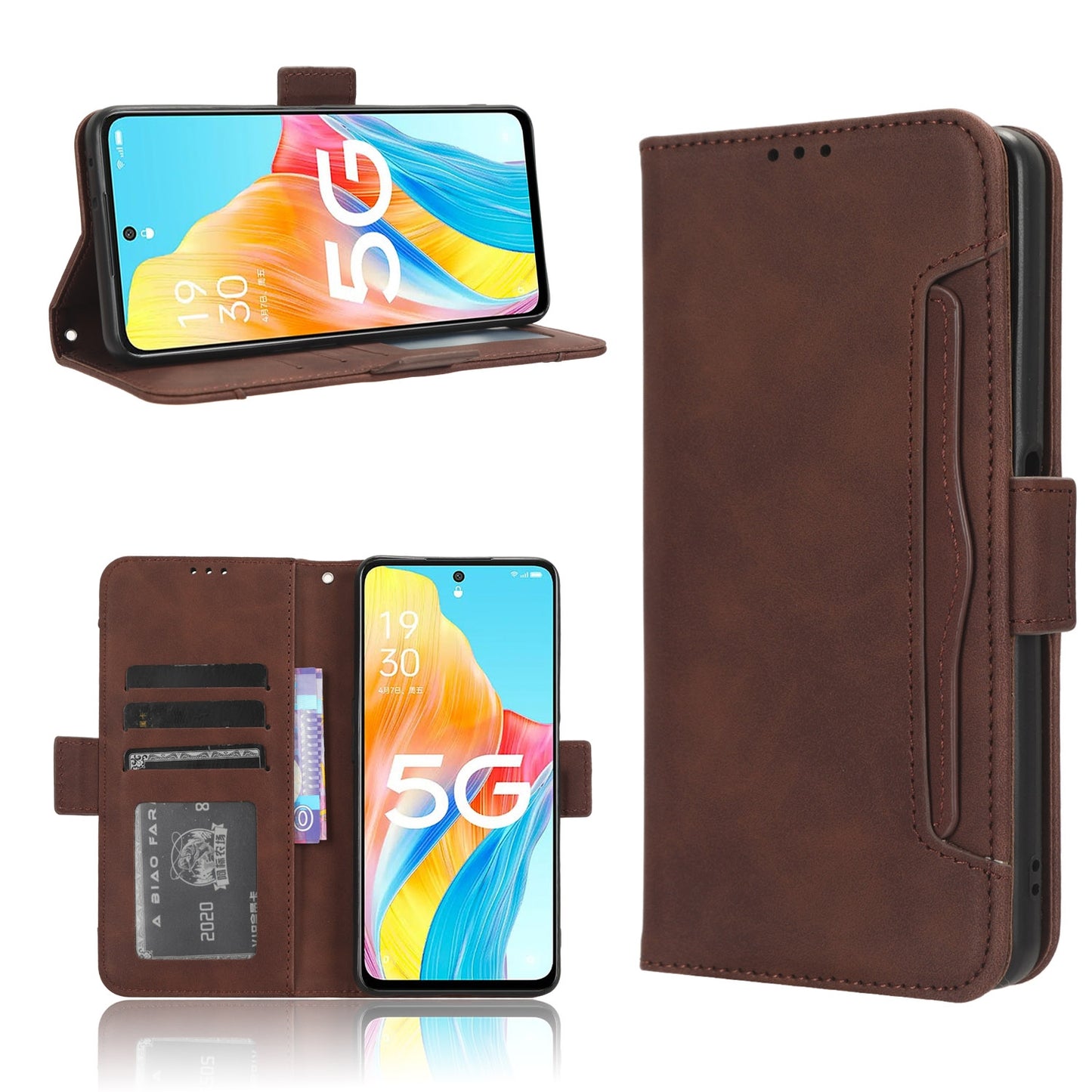 OPPO A1 5G Skin Feel PU Leather Wallet Phone Case with Card Slots, Cash Pocket, Magnetic Closure, Built-In Stand, Full Protection TPU Cover