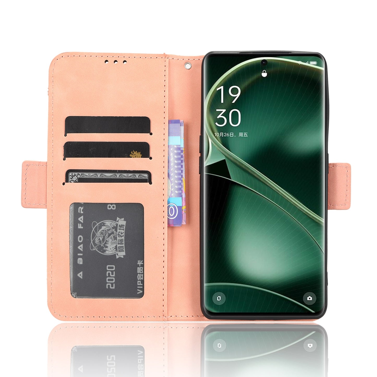 OPPO Find X6 Pro Skin Feel PU Leather Wallet Phone Case with Card Slots, Cash Pocket, Magnetic Closure, Built-In Stand, Full Protection TPU Cover