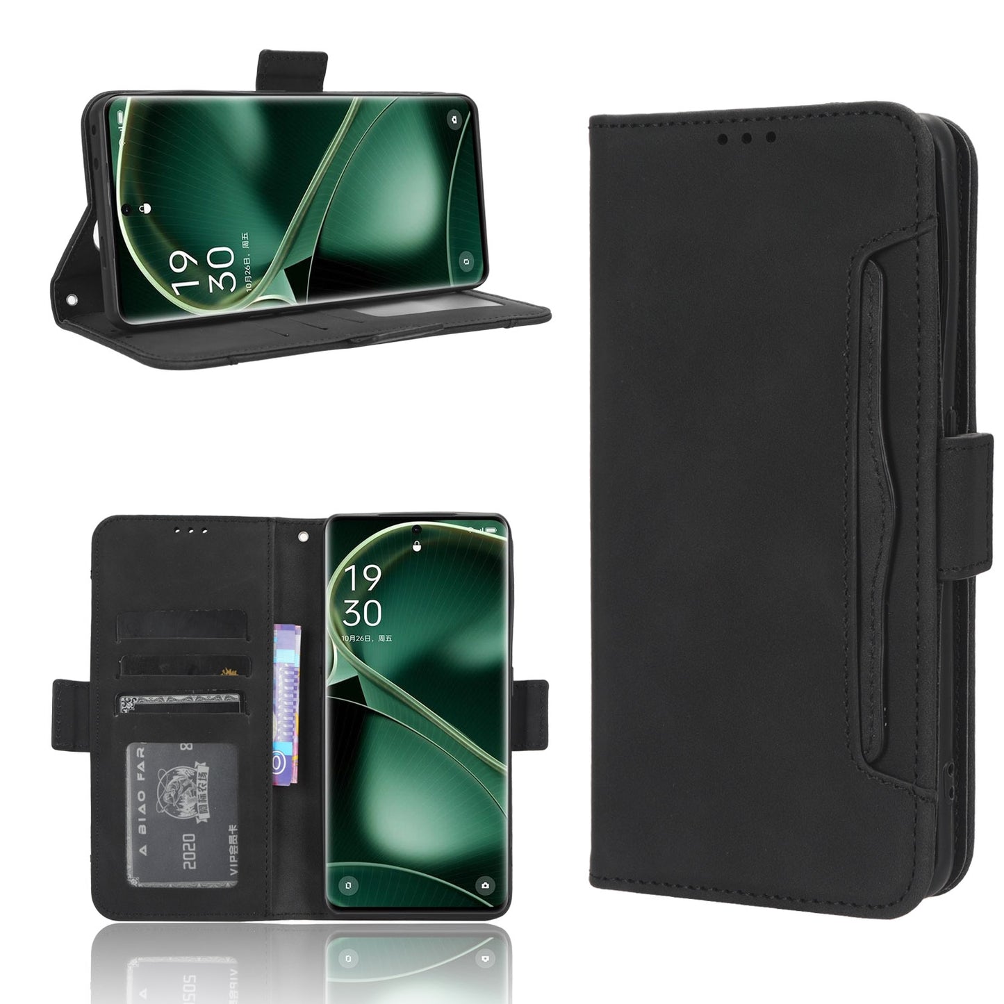 OPPO Find X6 Pro Skin Feel PU Leather Wallet Phone Case with Card Slots, Cash Pocket, Magnetic Closure, Built-In Stand, Full Protection TPU Cover