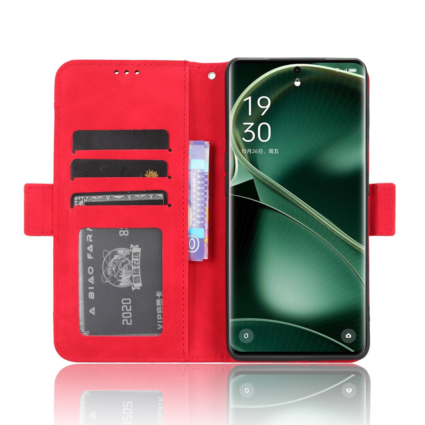 OPPO Find X6 Skin Feel PU Leather Wallet Phone Case with Card Slots, Cash Pocket, Magnetic Closure, Built-In Stand, Full Protection TPU Cover