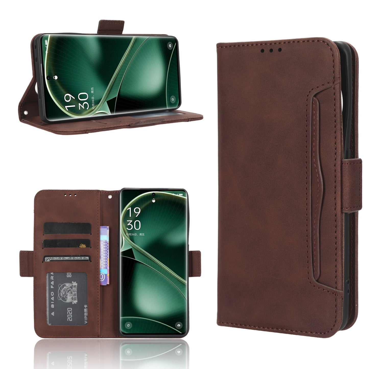 OPPO Find X6 Skin Feel PU Leather Wallet Phone Case with Card Slots, Cash Pocket, Magnetic Closure, Built-In Stand, Full Protection TPU Cover