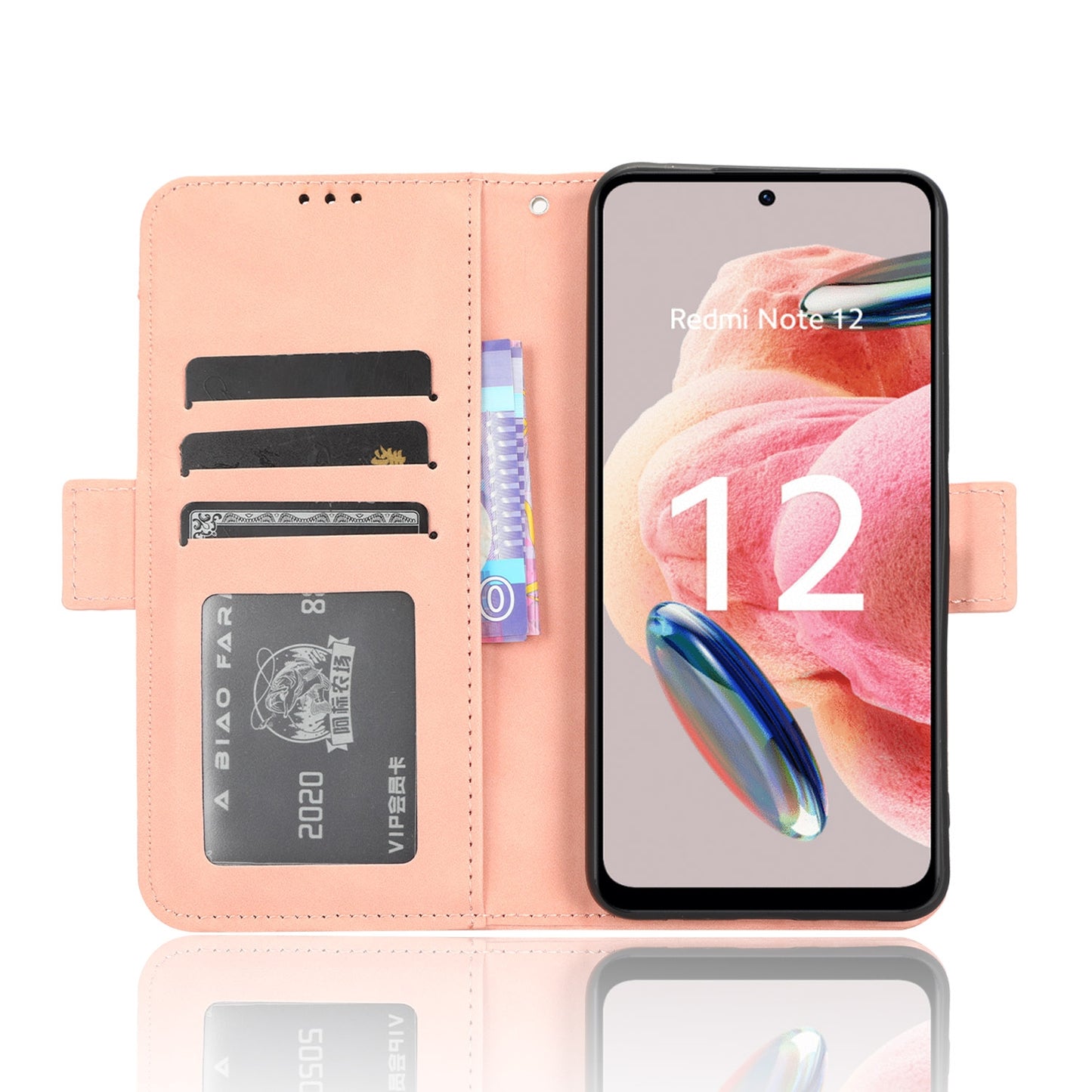 Xiaomi Redmi Note 12 4G Skin Feel PU Leather Wallet Phone Case with Card Slots, Cash Pocket, Magnetic Closure, Built-In Stand, Full Protection TPU Cover