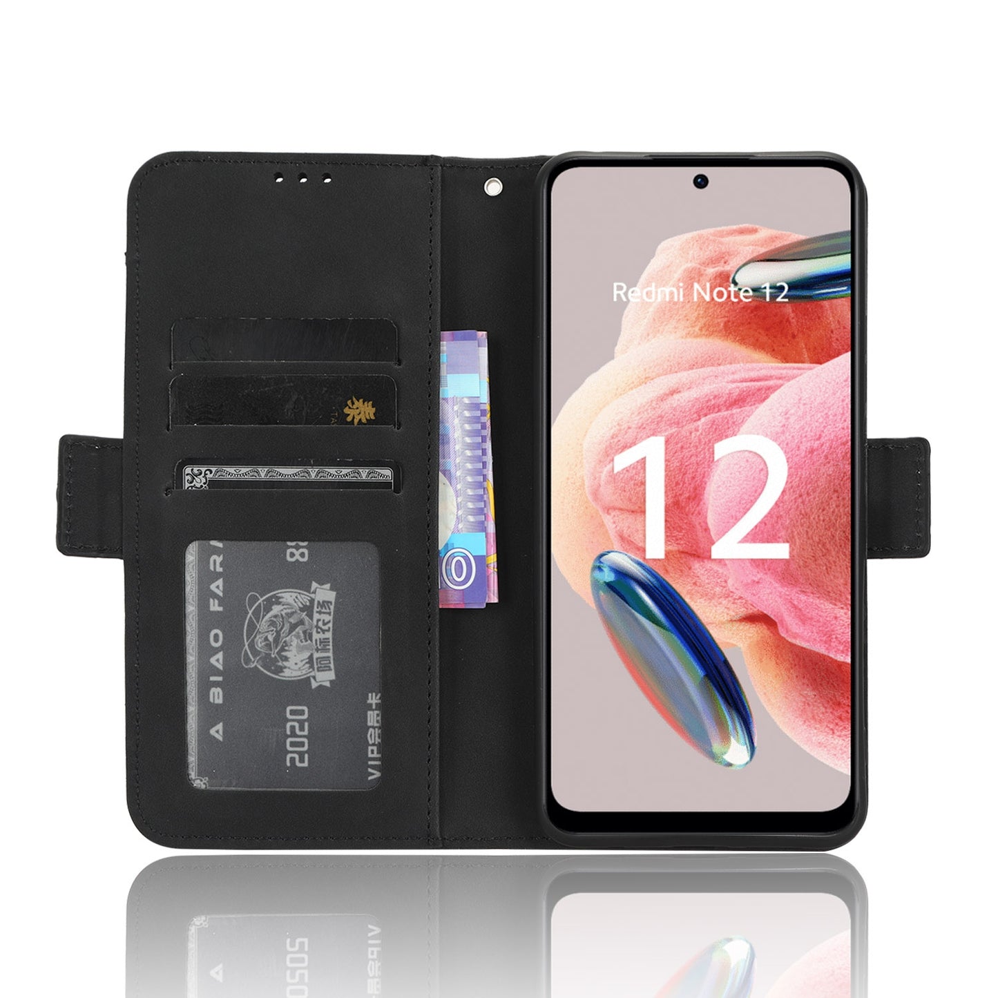 Xiaomi Redmi Note 12 4G Skin Feel PU Leather Wallet Phone Case with Card Slots, Cash Pocket, Magnetic Closure, Built-In Stand, Full Protection TPU Cover