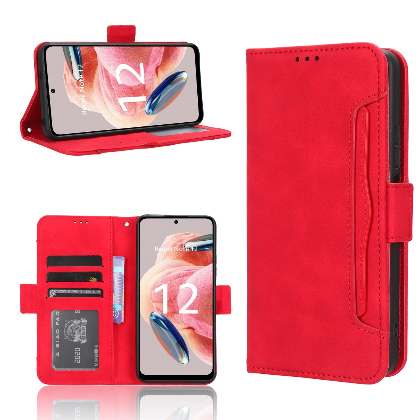 Xiaomi Redmi Note 12 4G Skin Feel PU Leather Wallet Phone Case with Card Slots, Cash Pocket, Magnetic Closure, Built-In Stand, Full Protection TPU Cover