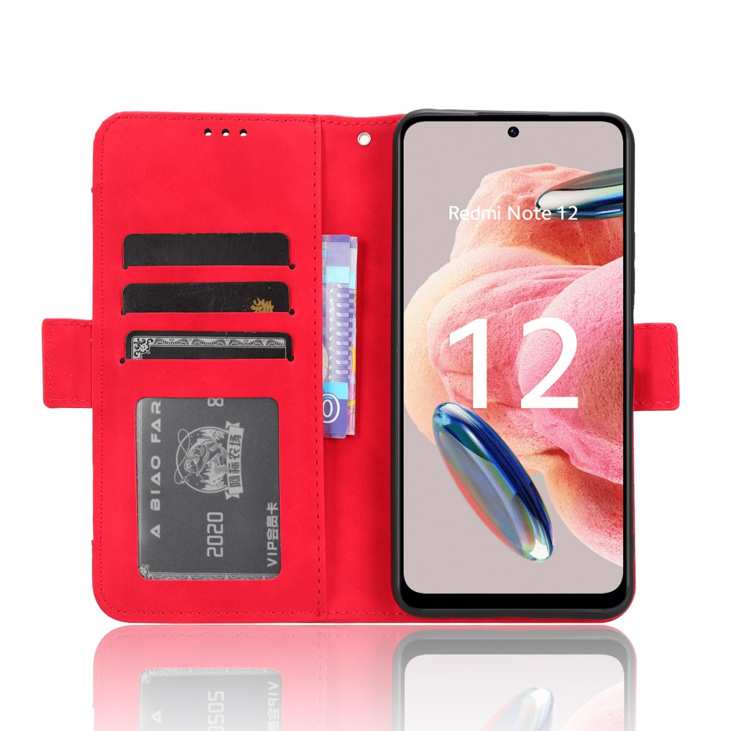Xiaomi Redmi Note 12 4G Skin Feel PU Leather Wallet Phone Case with Card Slots, Cash Pocket, Magnetic Closure, Built-In Stand, Full Protection TPU Cover