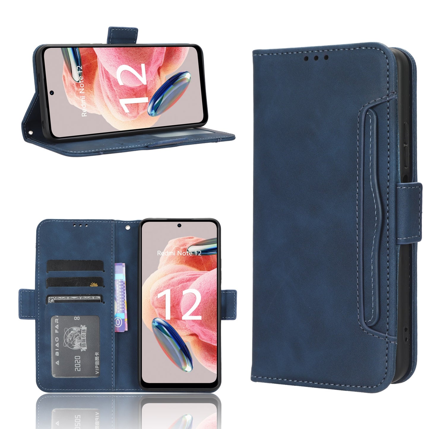 Xiaomi Redmi Note 12 4G Skin Feel PU Leather Wallet Phone Case with Card Slots, Cash Pocket, Magnetic Closure, Built-In Stand, Full Protection TPU Cover