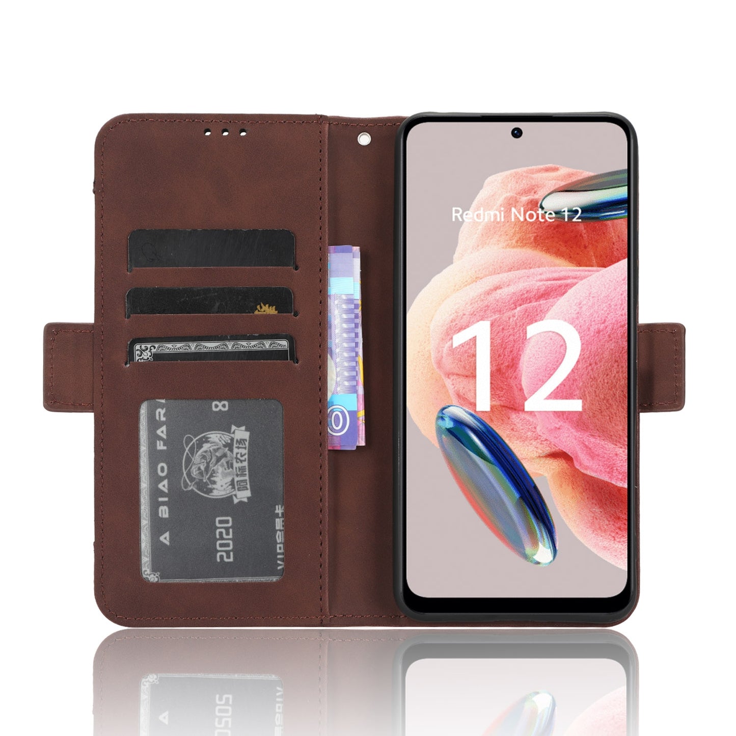 Xiaomi Redmi Note 12 4G Skin Feel PU Leather Wallet Phone Case with Card Slots, Cash Pocket, Magnetic Closure, Built-In Stand, Full Protection TPU Cover