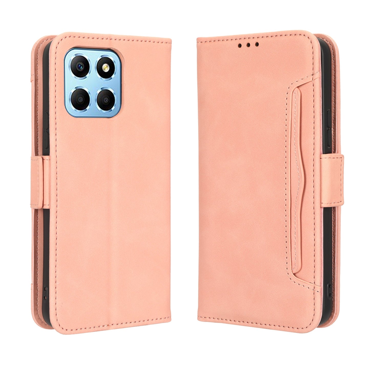 Honor X6 4G Skin Feel PU Leather Wallet Phone Case with Card Slots, Cash Pocket, Magnetic Closure, Built-In Stand, Full Protection TPU Cover