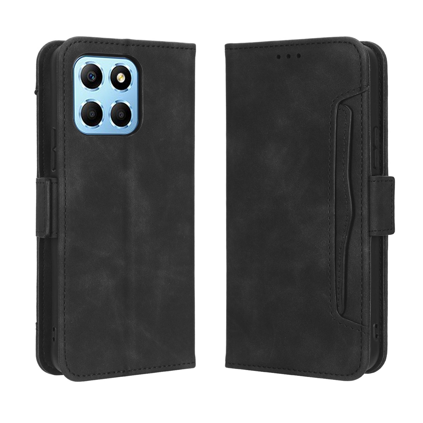 Honor 70 Lite Skin Feel PU Leather Wallet Phone Case with Card Slots, Cash Pocket, Magnetic Closure, Built-In Stand, Full Protection TPU Cover