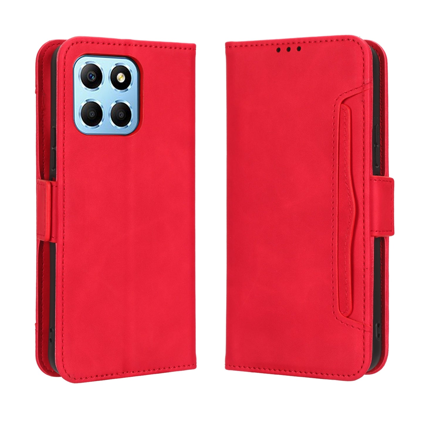 Honor X6 4G Skin Feel PU Leather Wallet Phone Case with Card Slots, Cash Pocket, Magnetic Closure, Built-In Stand, Full Protection TPU Cover
