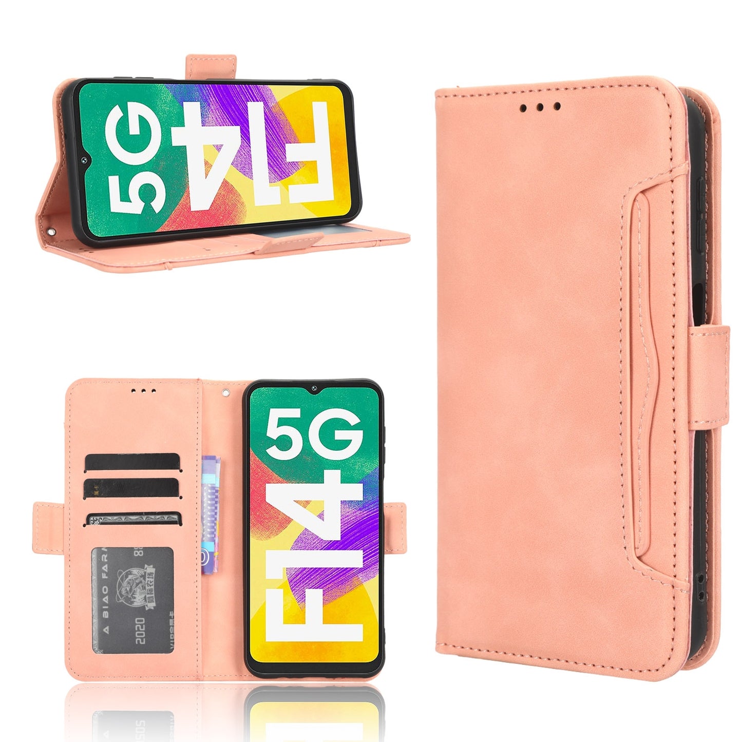 Samsung Galaxy F14 Skin Feel PU Leather Wallet Phone Case with Card Slots, Cash Pocket, Magnetic Closure, Built-In Stand, Full Protection TPU Cover