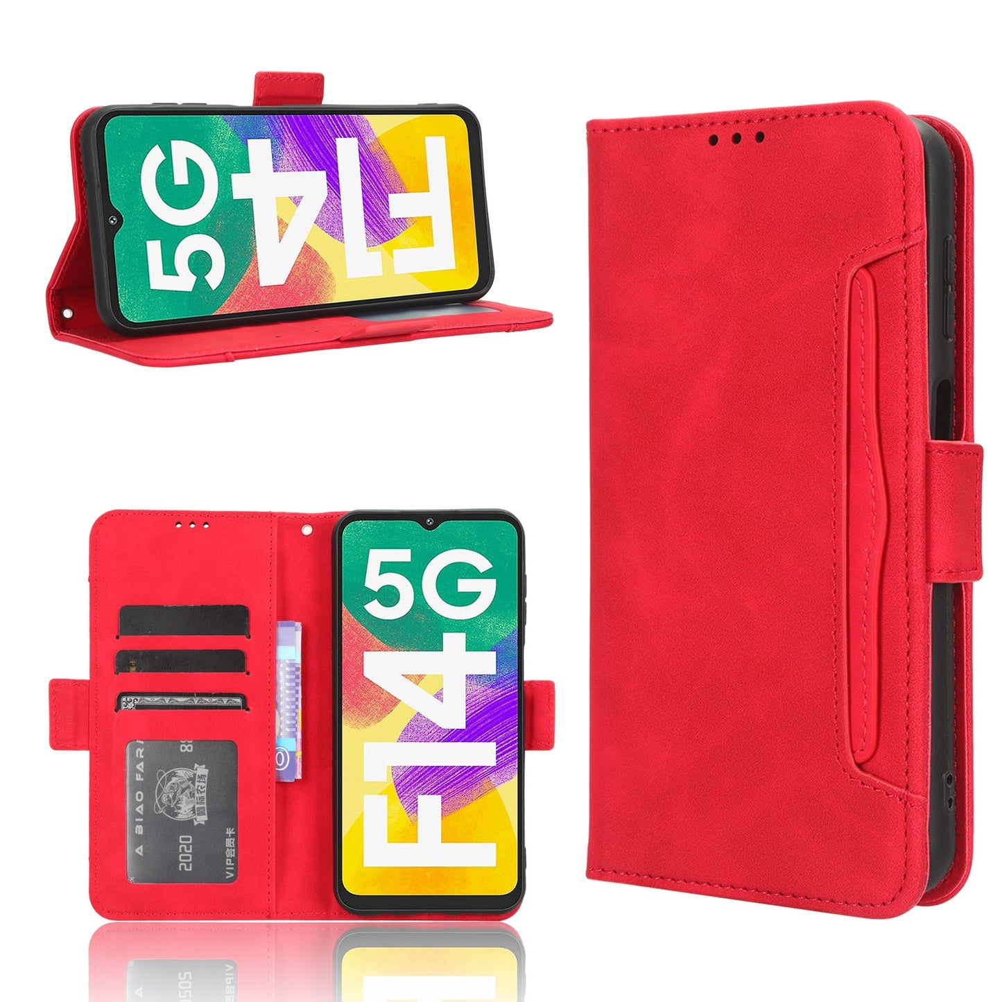 Samsung Galaxy F14 Skin Feel PU Leather Wallet Phone Case with Card Slots, Cash Pocket, Magnetic Closure, Built-In Stand, Full Protection TPU Cover