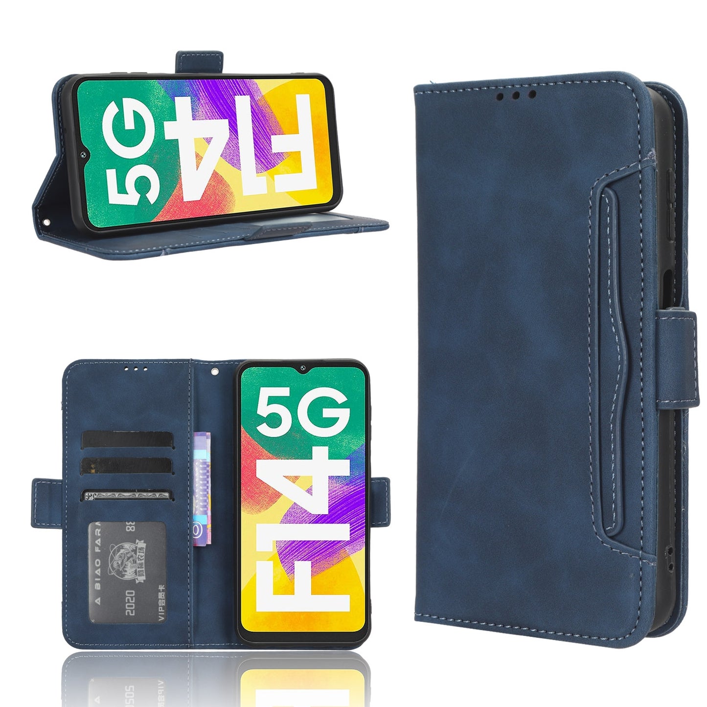 Samsung Galaxy F14 Skin Feel PU Leather Wallet Phone Case with Card Slots, Cash Pocket, Magnetic Closure, Built-In Stand, Full Protection TPU Cover