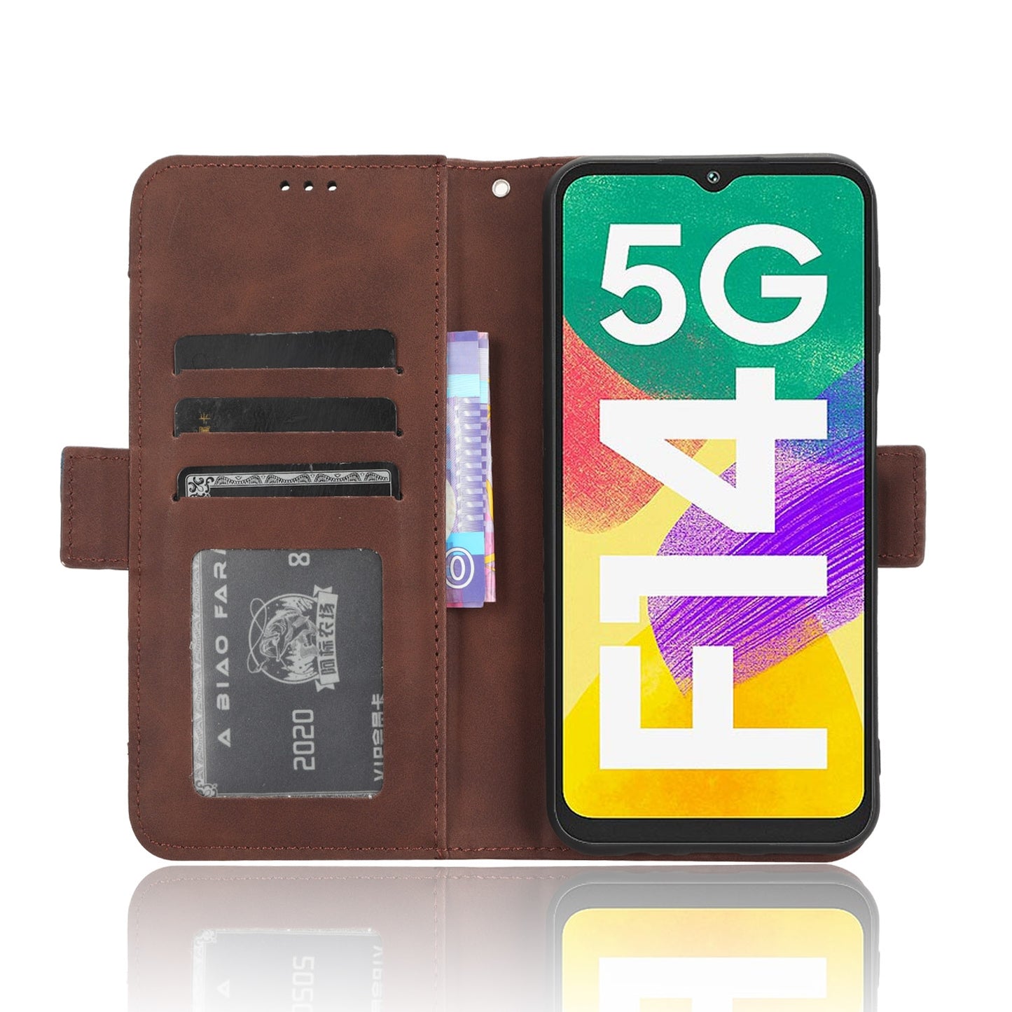 Samsung Galaxy F14 Skin Feel PU Leather Wallet Phone Case with Card Slots, Cash Pocket, Magnetic Closure, Built-In Stand, Full Protection TPU Cover
