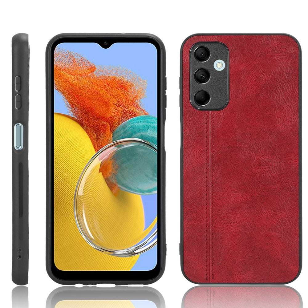 Samsung Galaxy M14 5G Cow Pattern Sewing Back Cover Phone Case - Premium PU Leather Texture PC + TPU Shockproof Protective Case, Scratch Resistant Slim Lightweight Anti-Fingerprint Full Coverage Mobile Cover