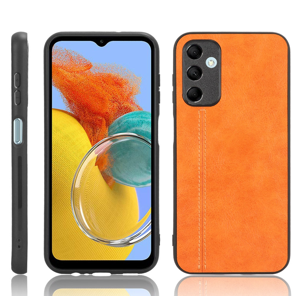 Samsung Galaxy M14 5G Cow Pattern Sewing Back Cover Phone Case - Premium PU Leather Texture PC + TPU Shockproof Protective Case, Scratch Resistant Slim Lightweight Anti-Fingerprint Full Coverage Mobile Cover
