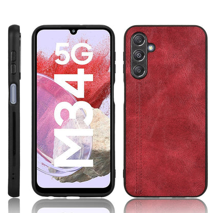 Samsung Galaxy M34 5G Cow Pattern Sewing Back Cover Phone Case - Premium PU Leather Texture PC + TPU Shockproof Protective Case, Scratch Resistant Slim Lightweight Anti-Fingerprint Full Coverage Mobile Cover