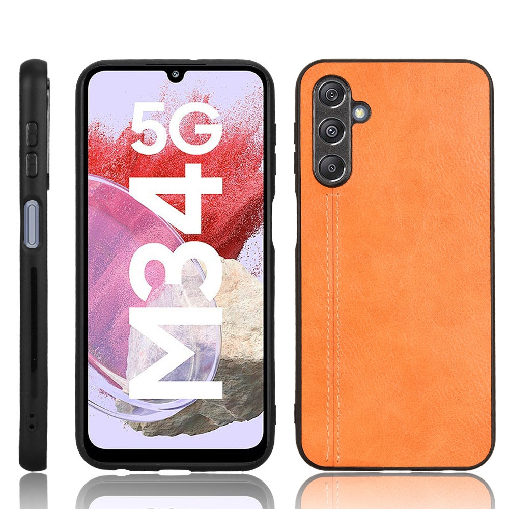 Samsung Galaxy M34 5G Cow Pattern Sewing Back Cover Phone Case - Premium PU Leather Texture PC + TPU Shockproof Protective Case, Scratch Resistant Slim Lightweight Anti-Fingerprint Full Coverage Mobile Cover