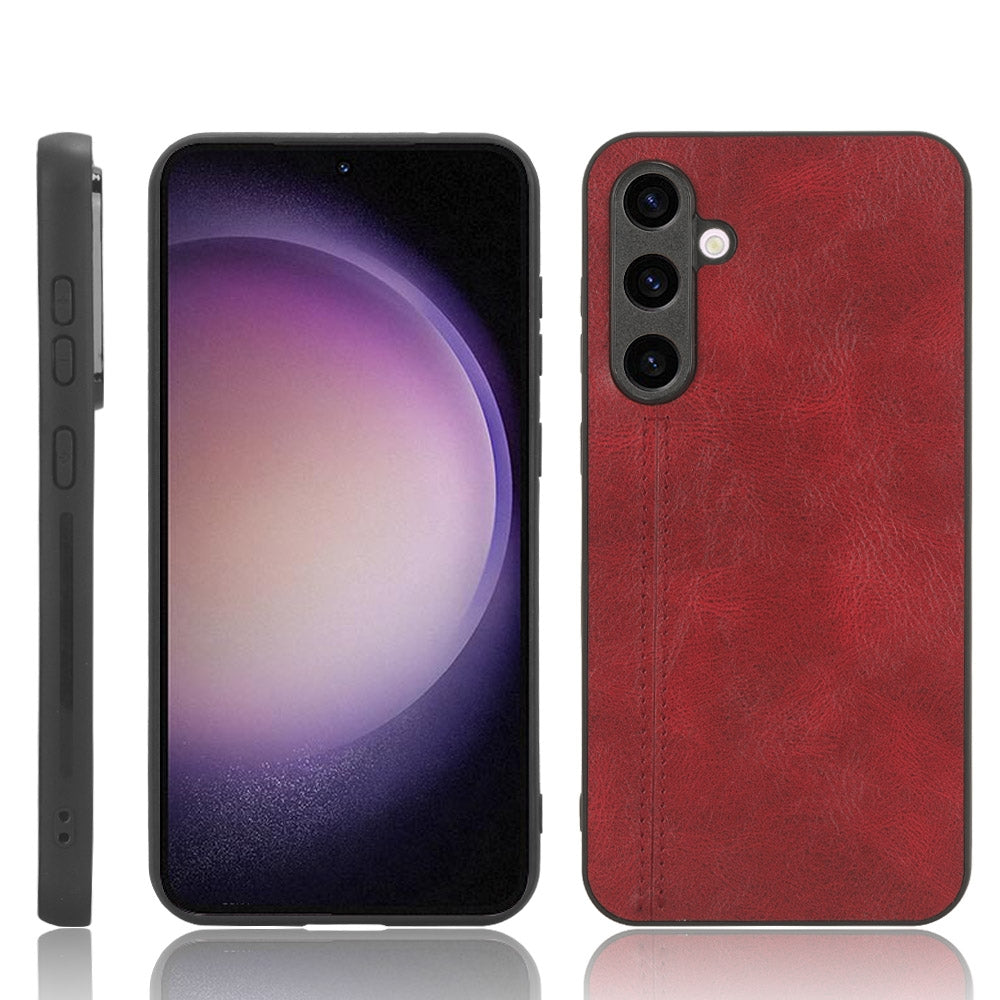 Samsung Galaxy S23 FE 5G Cow Pattern Sewing Back Cover Phone Case - Premium PU Leather Texture PC + TPU Shockproof Protective Case, Scratch Resistant Slim Lightweight Anti-Fingerprint Full Coverage Mobile Cover