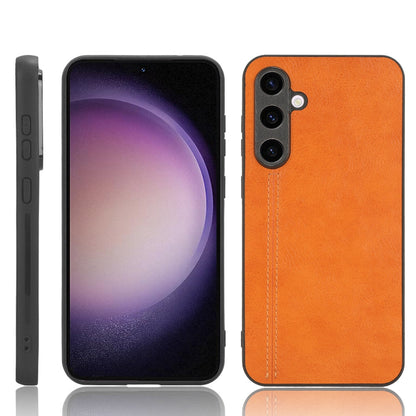 Samsung Galaxy S23 FE 5G Cow Pattern Sewing Back Cover Phone Case - Premium PU Leather Texture PC + TPU Shockproof Protective Case, Scratch Resistant Slim Lightweight Anti-Fingerprint Full Coverage Mobile Cover