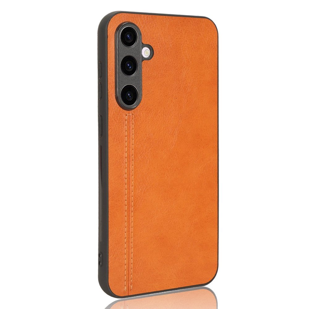Samsung Galaxy S23 FE 5G Cow Pattern Sewing Back Cover Phone Case - Premium PU Leather Texture PC + TPU Shockproof Protective Case, Scratch Resistant Slim Lightweight Anti-Fingerprint Full Coverage Mobile Cover