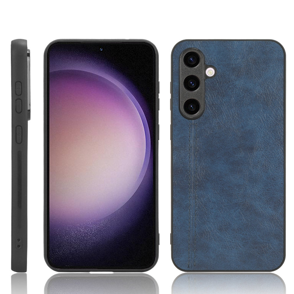 Samsung Galaxy S23 FE 5G Cow Pattern Sewing Back Cover Phone Case - Premium PU Leather Texture PC + TPU Shockproof Protective Case, Scratch Resistant Slim Lightweight Anti-Fingerprint Full Coverage Mobile Cover