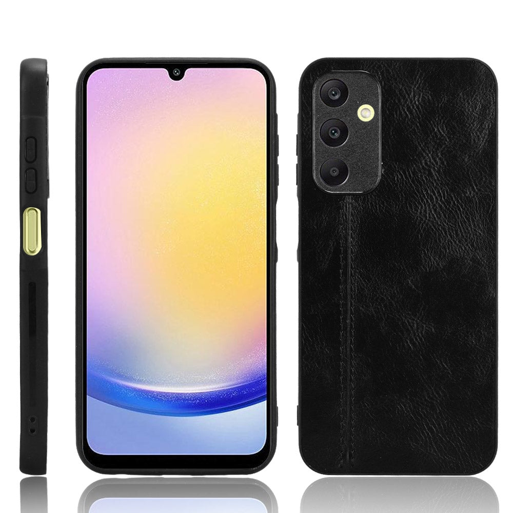 Samsung Galaxy A25 5G Cow Pattern Sewing Back Cover Phone Case - Premium PU Leather Texture PC + TPU Shockproof Protective Case, Scratch Resistant Slim Lightweight Anti-Fingerprint Full Coverage Mobile Cover