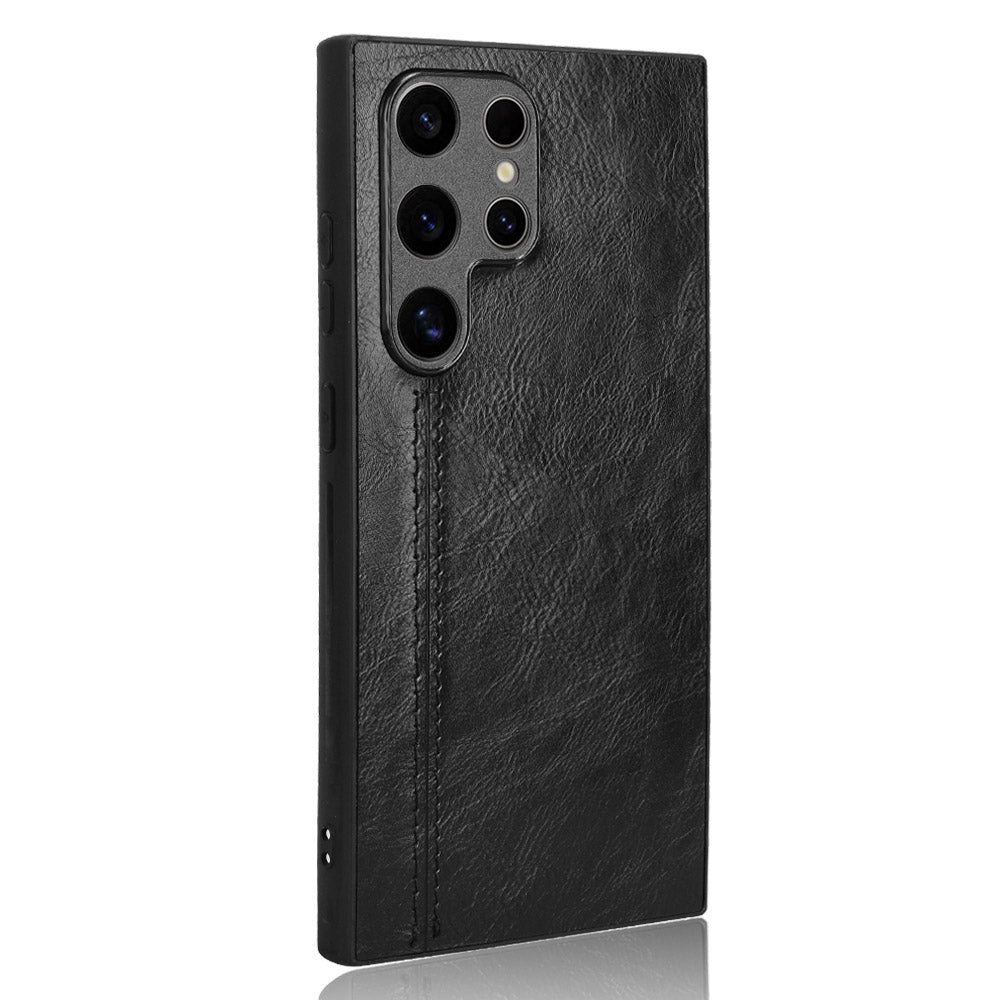 Samsung Galaxy S24 Ultra 5G Cow Pattern Sewing Back Cover Phone Case - Premium PU Leather Texture PC + TPU Shockproof Protective Case, Scratch Resistant Slim Lightweight Anti-Fingerprint Full Coverage Mobile Cover