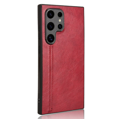 Samsung Galaxy S24 Ultra 5G Cow Pattern Sewing Back Cover Phone Case - Premium PU Leather Texture PC + TPU Shockproof Protective Case, Scratch Resistant Slim Lightweight Anti-Fingerprint Full Coverage Mobile Cover