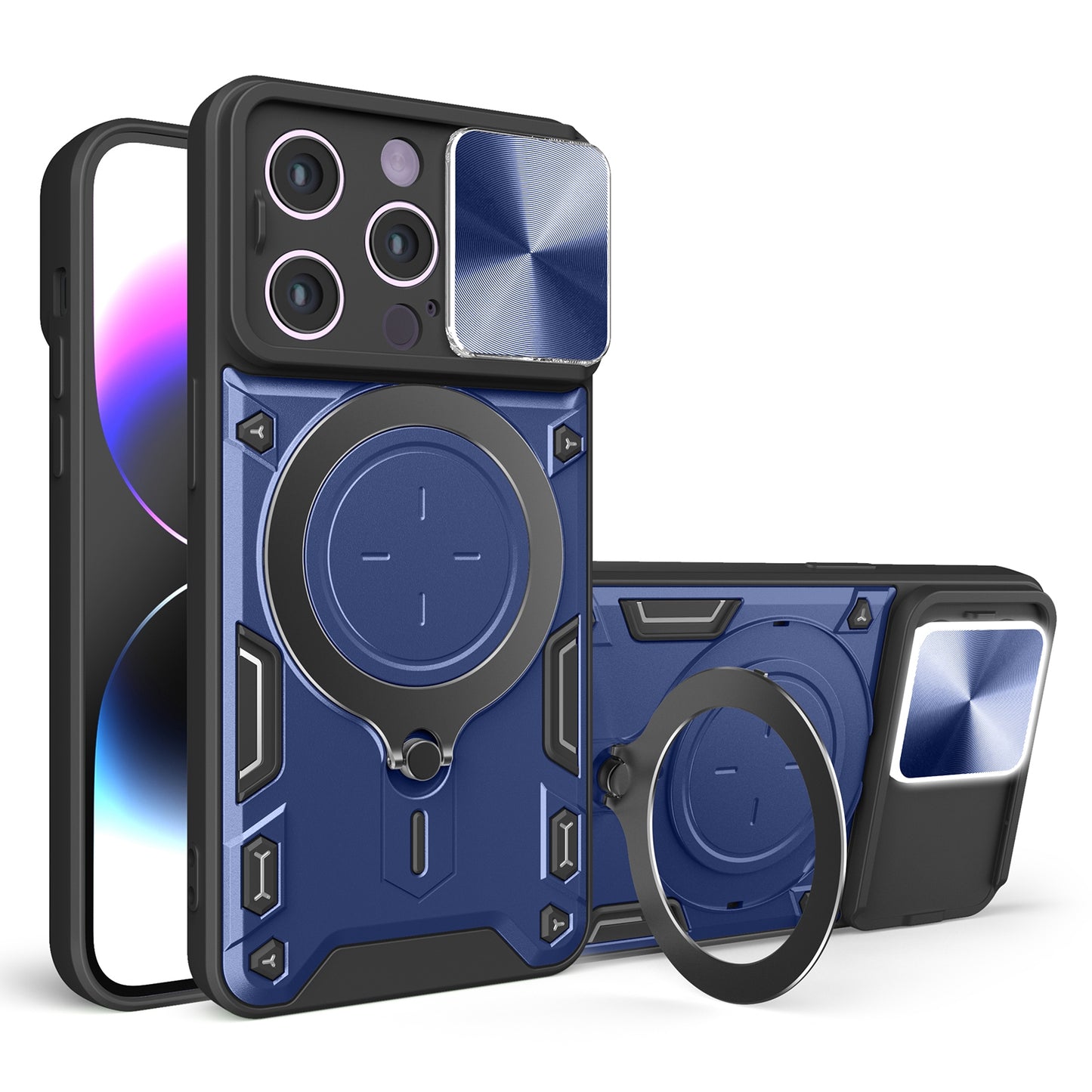 Apple iPhone 14 Pro Magnetic Holder CD Texture Sliding Camshield Phone Case, TPU PC Shockproof Cover