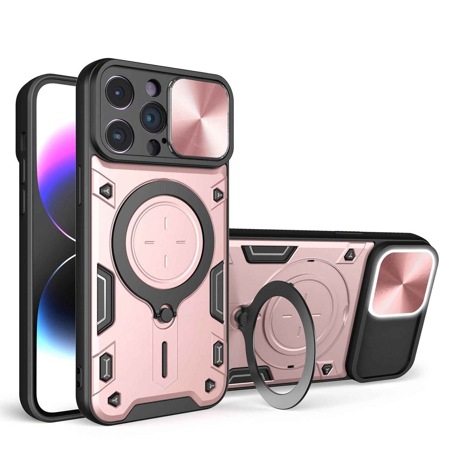 Apple iPhone 14 Pro Max Magnetic Holder CD Texture Sliding Camshield Phone Case, TPU PC Shockproof Cover