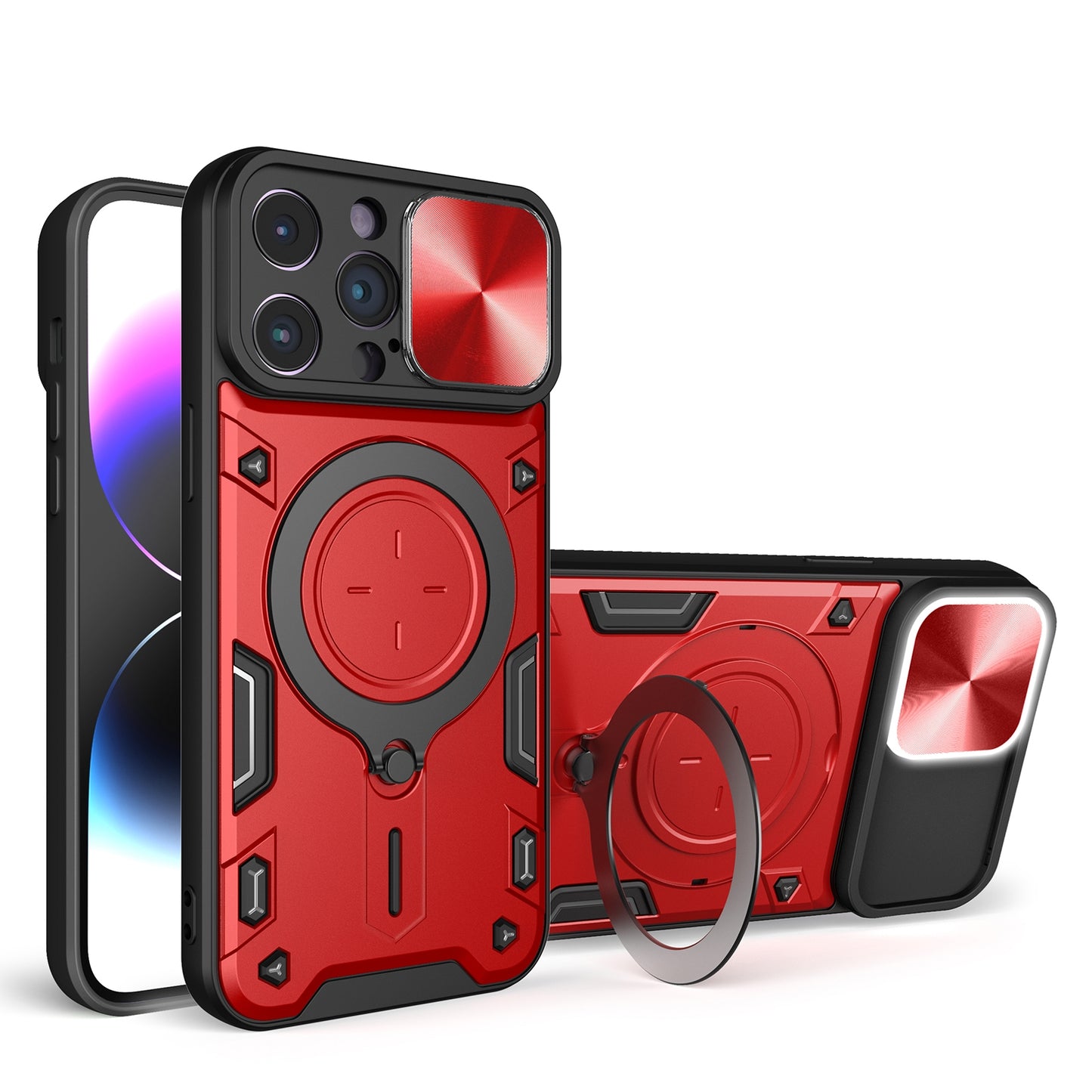 Apple iPhone 14 Pro Max Magnetic Holder CD Texture Sliding Camshield Phone Case, TPU PC Shockproof Cover