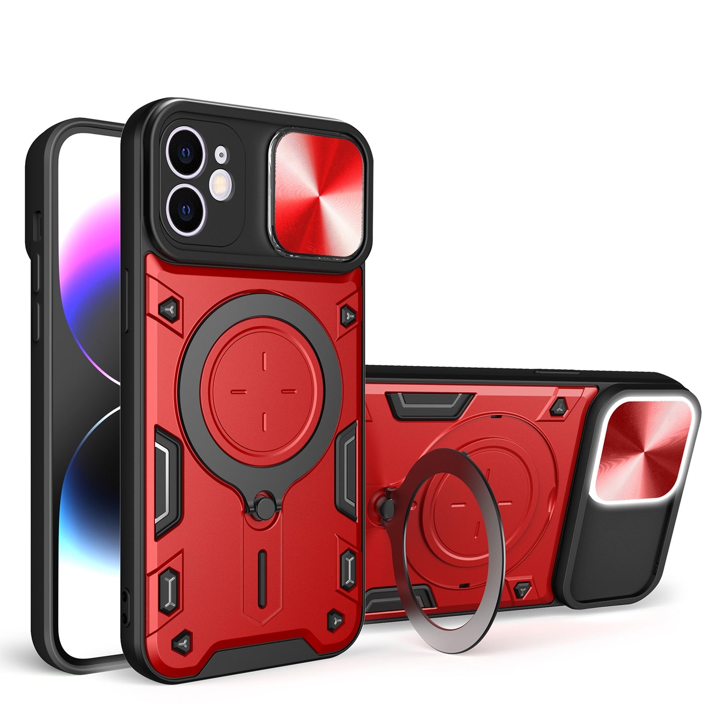 Apple iPhone 12 Magnetic Holder CD Texture Sliding Camshield Phone Case, TPU PC Shockproof Cover