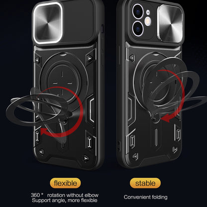 Apple iPhone 12 Magnetic Holder CD Texture Sliding Camshield Phone Case, TPU PC Shockproof Cover