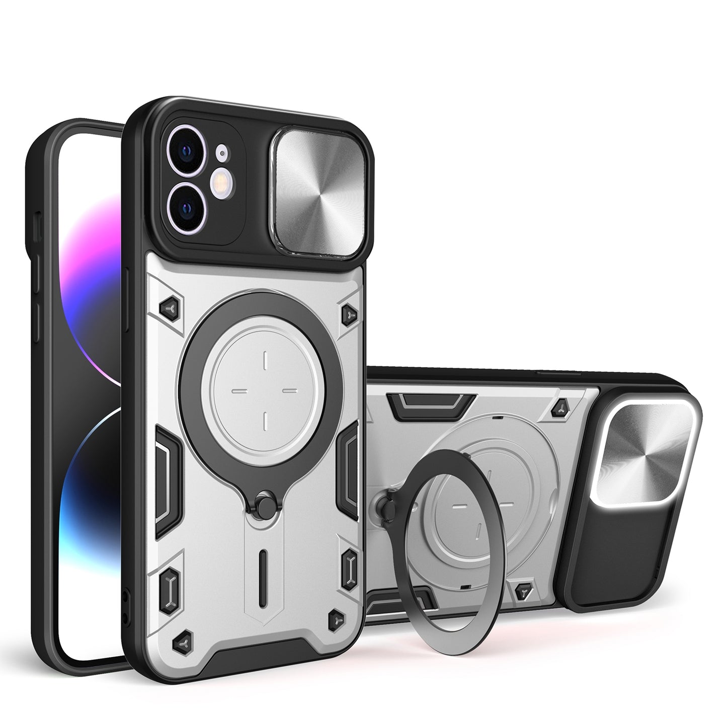 Apple iPhone 12 Magnetic Holder CD Texture Sliding Camshield Phone Case, TPU PC Shockproof Cover