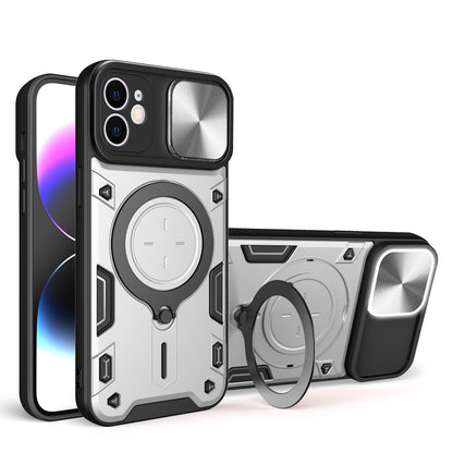 Apple iPhone 12 Magnetic Holder CD Texture Sliding Camshield Phone Case, TPU PC Shockproof Cover