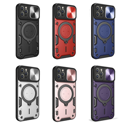 Apple iPhone 12 Pro Magnetic Holder CD Texture Sliding Camshield Phone Case, TPU PC Shockproof Cover
