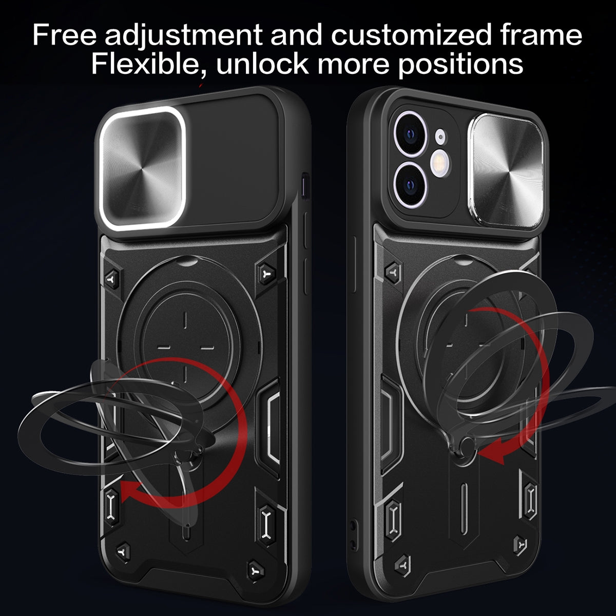 Apple iPhone 11 Magnetic Holder CD Texture Sliding Camshield Phone Case, TPU PC Shockproof Cover