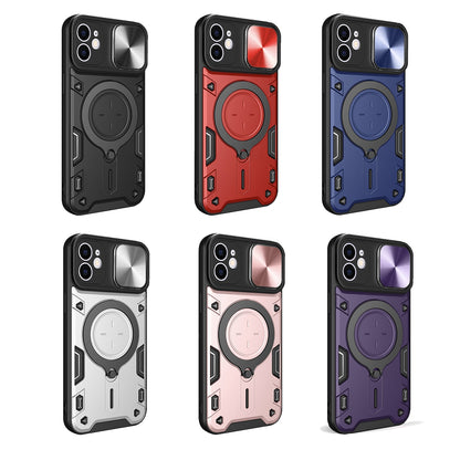 Apple iPhone 11 Magnetic Holder CD Texture Sliding Camshield Phone Case, TPU PC Shockproof Cover