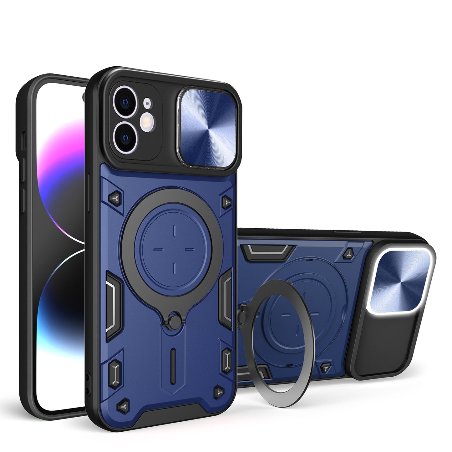 Apple iPhone 11 Magnetic Holder CD Texture Sliding Camshield Phone Case, TPU PC Shockproof Cover