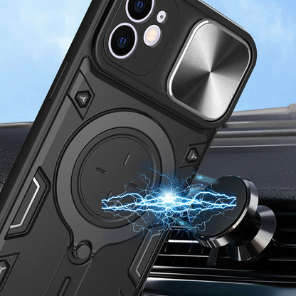 Apple iPhone 11 Magnetic Holder CD Texture Sliding Camshield Phone Case, TPU PC Shockproof Cover