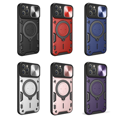 Apple iPhone 11 Pro Magnetic Holder CD Texture Sliding Camshield Phone Case, TPU PC Shockproof Cover