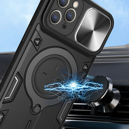 Apple iPhone 11 Pro Magnetic Holder CD Texture Sliding Camshield Phone Case, TPU PC Shockproof Cover