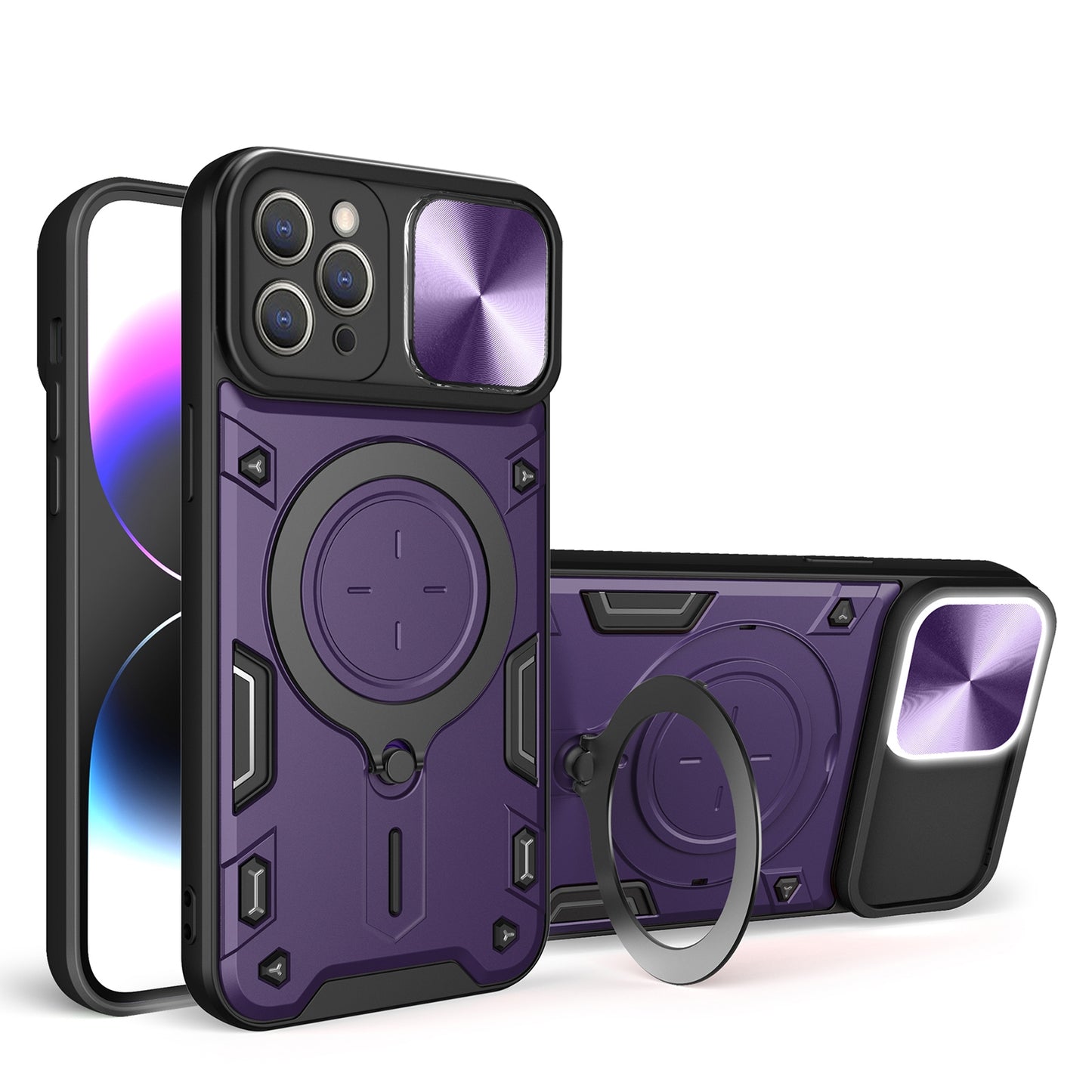 Apple iPhone 11 Pro Magnetic Holder CD Texture Sliding Camshield Phone Case, TPU PC Shockproof Cover