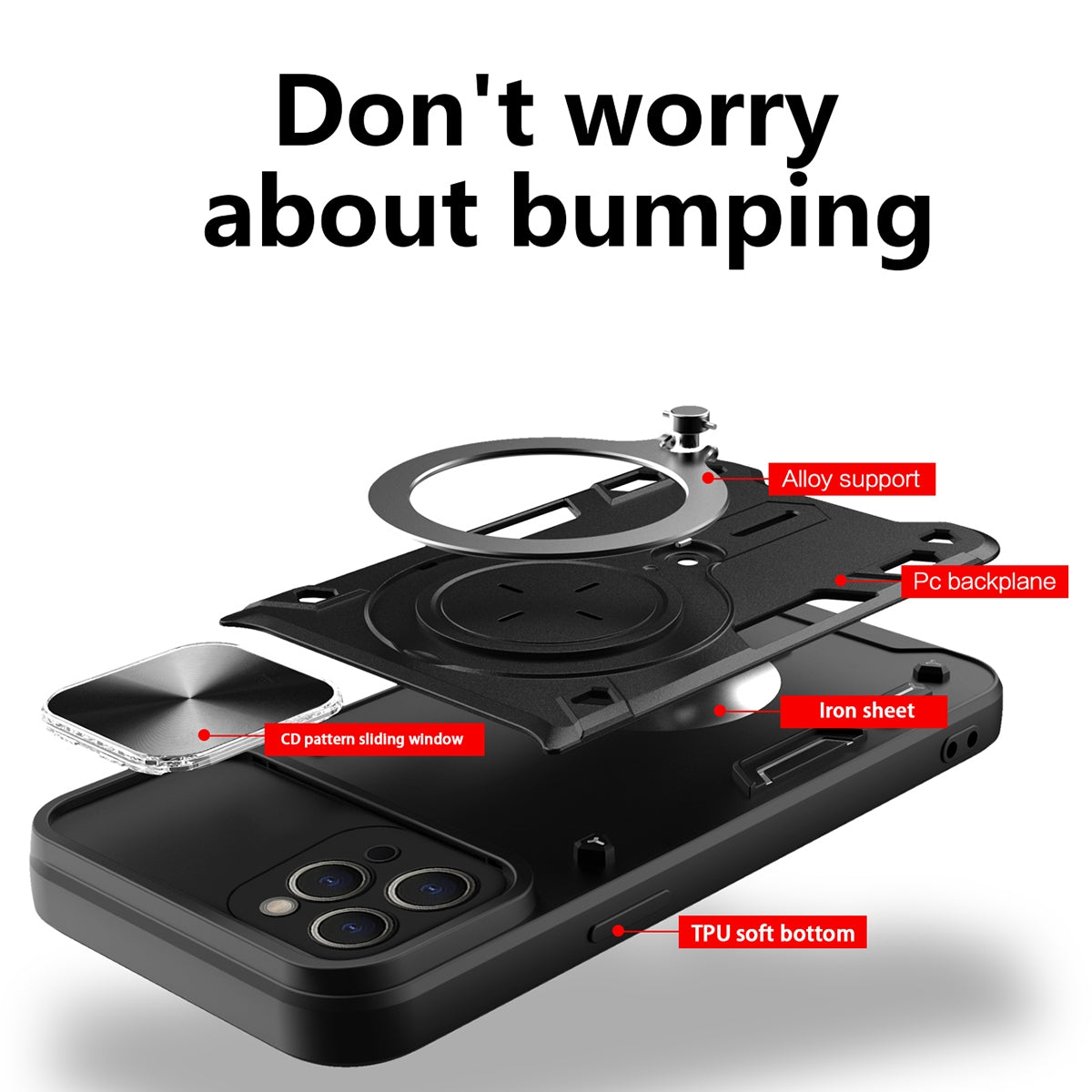 Apple iPhone 11 Pro Max Magnetic Holder CD Texture Sliding Camshield Phone Case, TPU PC Shockproof Cover