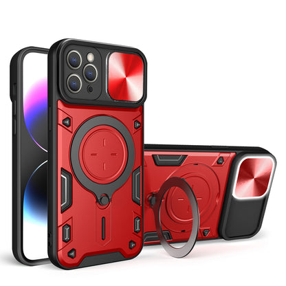 Apple iPhone 11 Pro Max Magnetic Holder CD Texture Sliding Camshield Phone Case, TPU PC Shockproof Cover